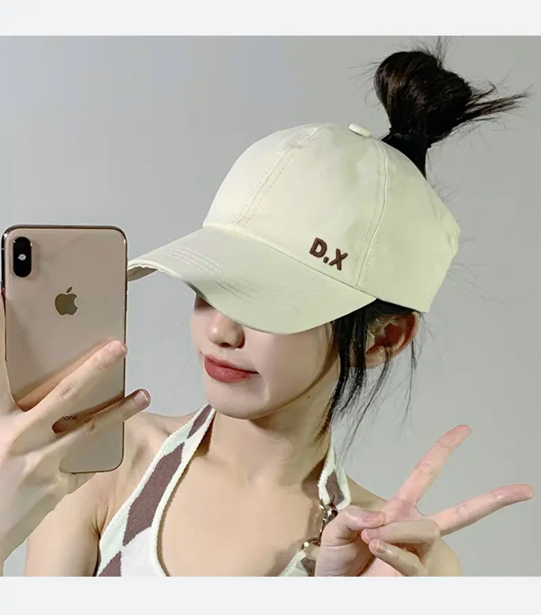 Women's Purple Peaked Cap with Tied High Ponytail — feature 26