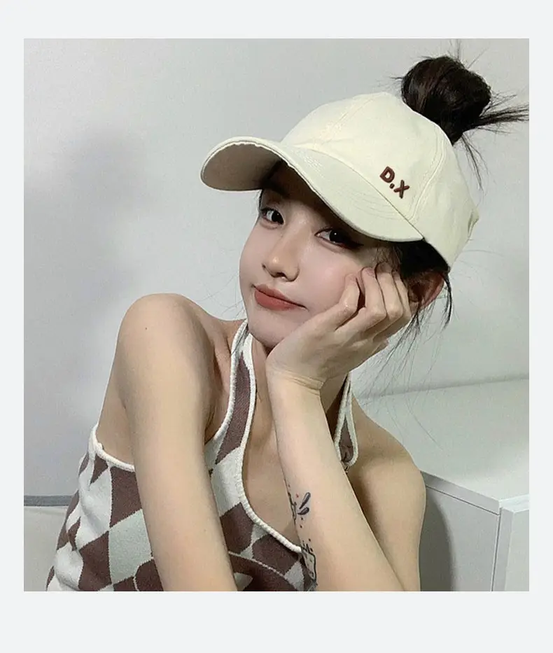 Women's Purple Peaked Cap with Tied High Ponytail — feature 28