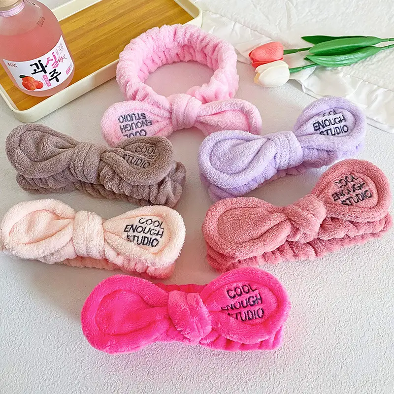 Pink Bow Hairband with Embroidered Letter Design