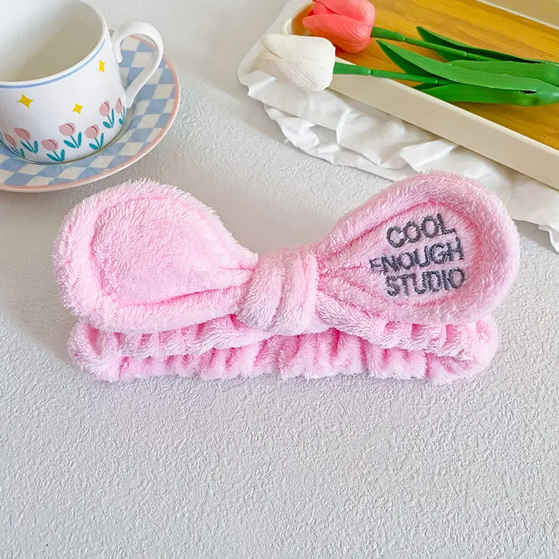 Pink Bow Hairband with Embroidered Letter Design