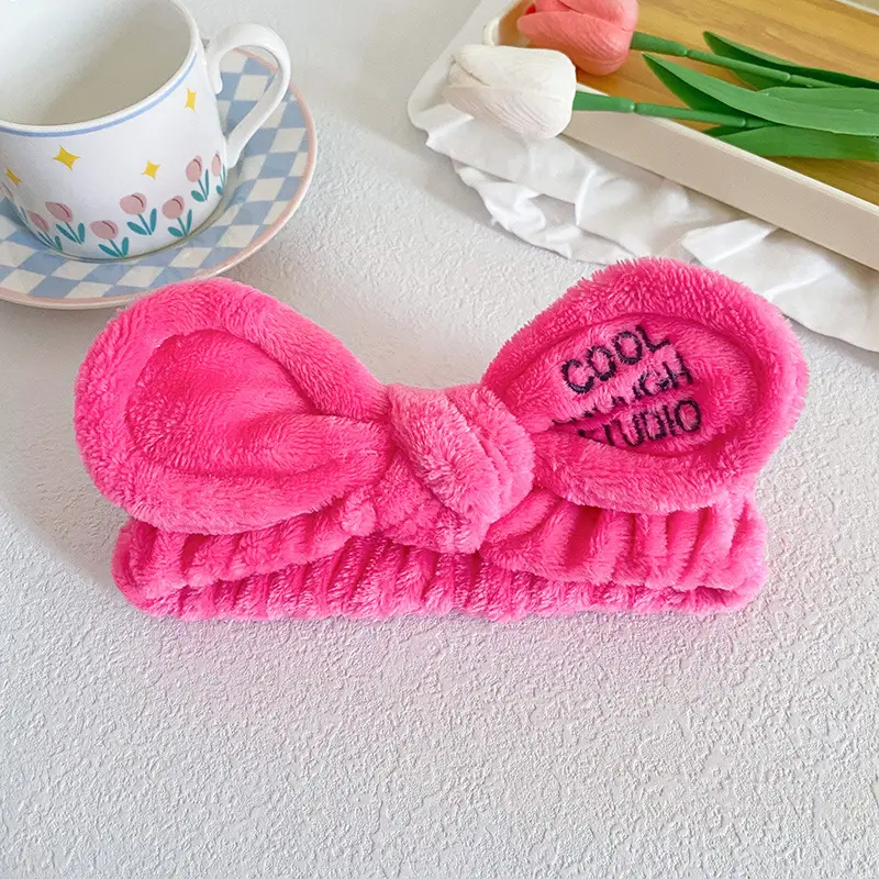 Pink Bow Hairband with Embroidered Letter Design