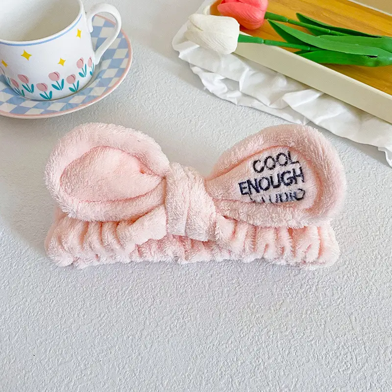 Pink Bow Hairband with Embroidered Letter Design