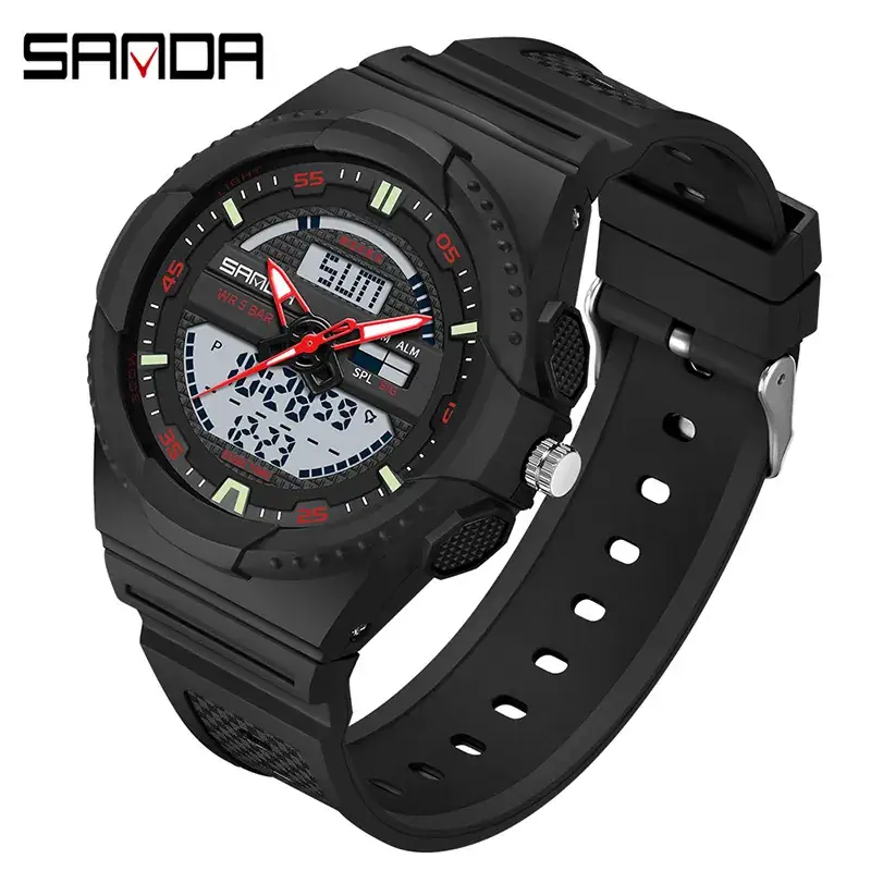 Sanda 3D Dual Display Watch White Green Quartz - Image 8