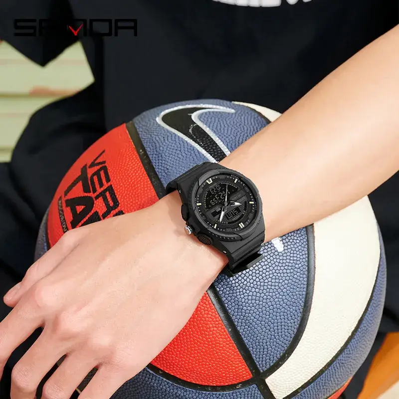 Sanda 3D Dual Display Watch White Green Quartz - Image 9