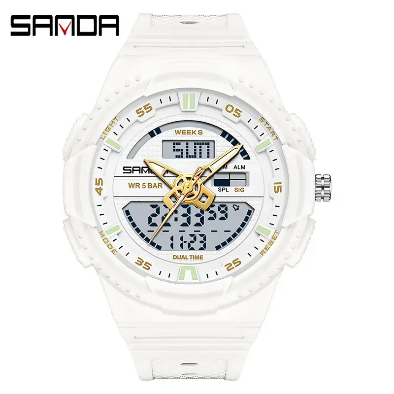 Sanda 3D Dual Display Watch White Green Quartz - Image 6