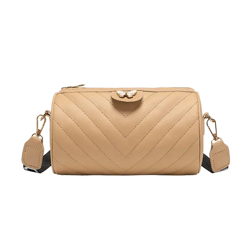 Women's Beige Quilted Shoulder Bag with Butterfly Charm - Image 10