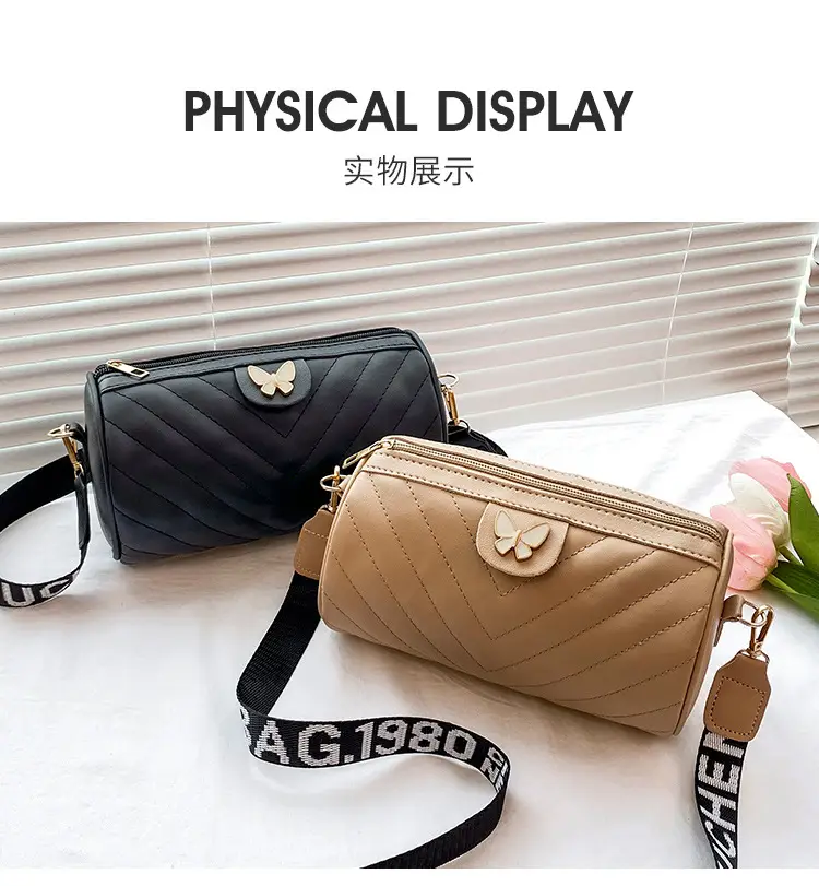 Women's Beige Quilted Shoulder Bag with Butterfly Charm — feature 15