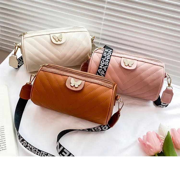 Women's Beige Quilted Shoulder Bag with Butterfly Charm — feature 16
