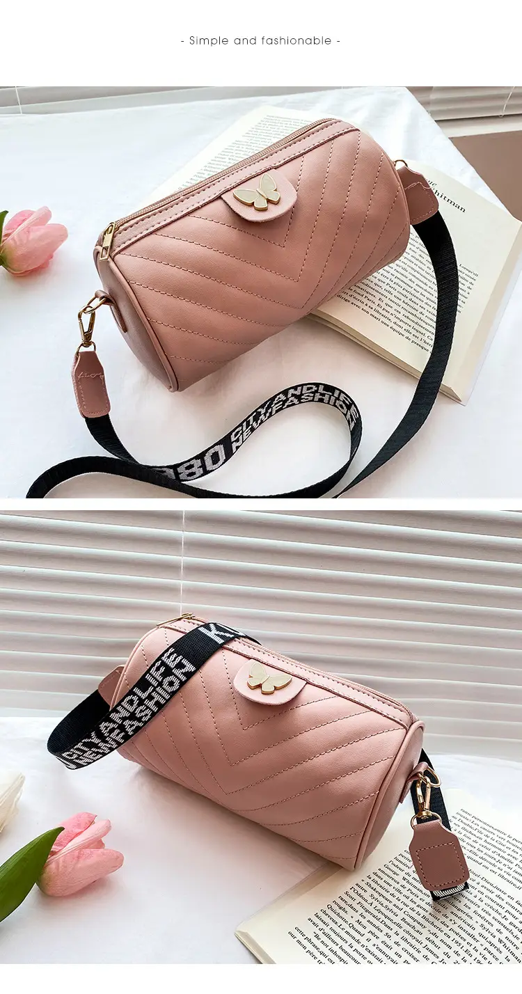 Women's Beige Quilted Shoulder Bag with Butterfly Charm — feature 20