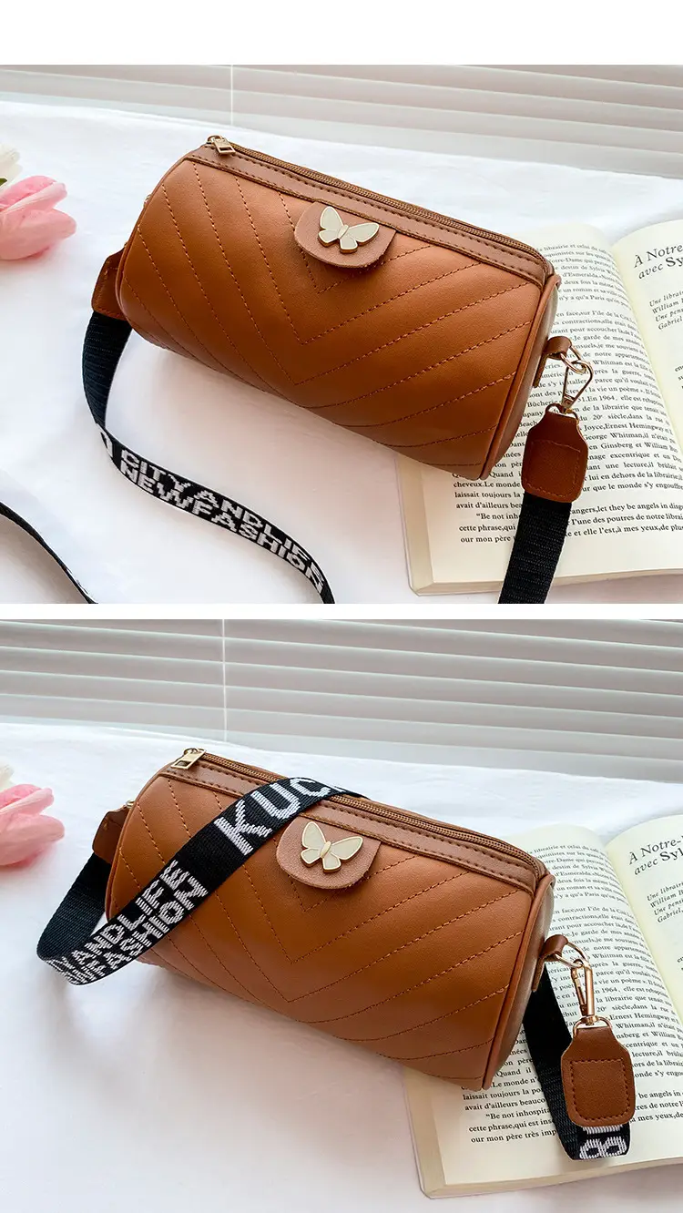Women's Beige Quilted Shoulder Bag with Butterfly Charm — feature 22