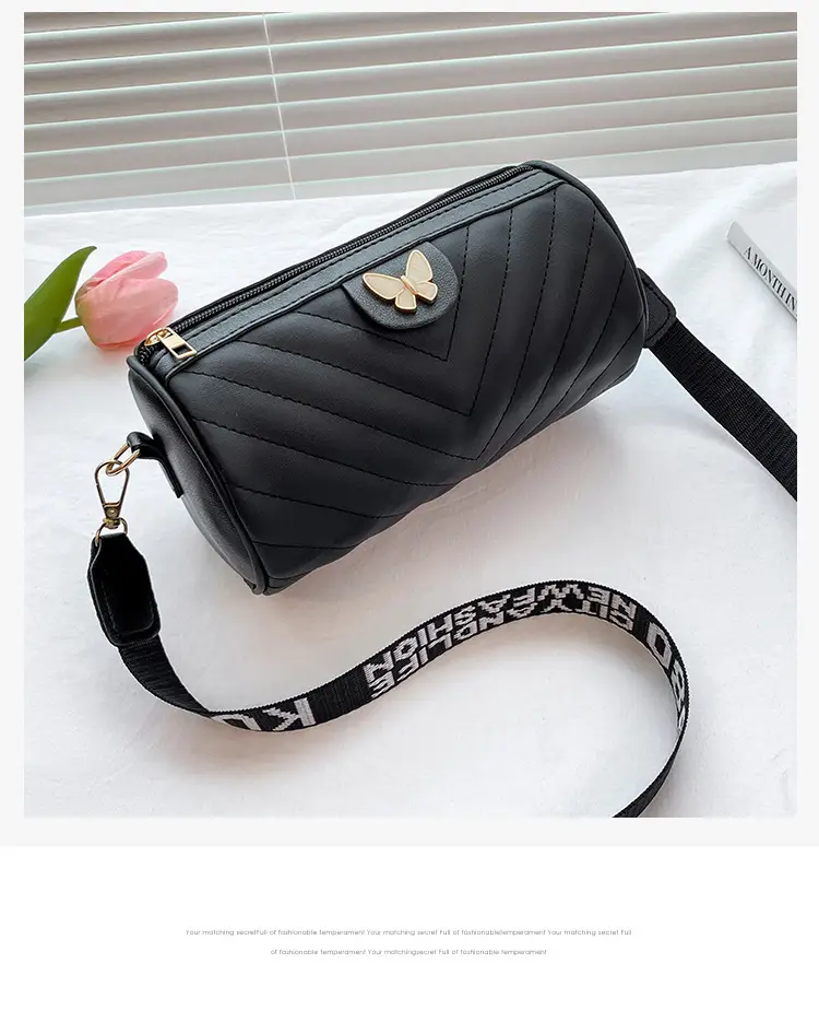 Women's Beige Quilted Shoulder Bag with Butterfly Charm — feature 4