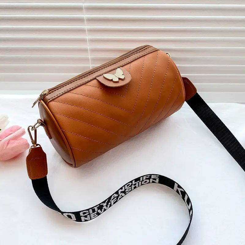 Women's Beige Quilted Shoulder Bag with Butterfly Charm - Image 3