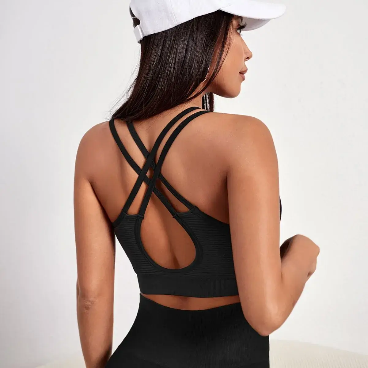 Black Red Cross Strap Sports Bra for Women - Image 7