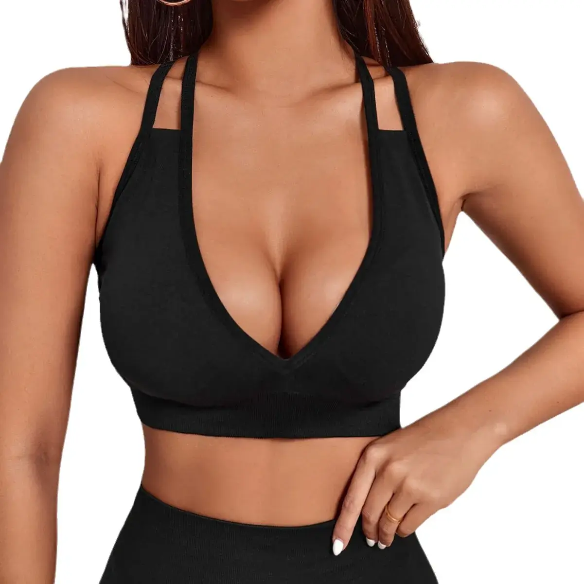 Black Red Cross Strap Sports Bra for Women - Image 8