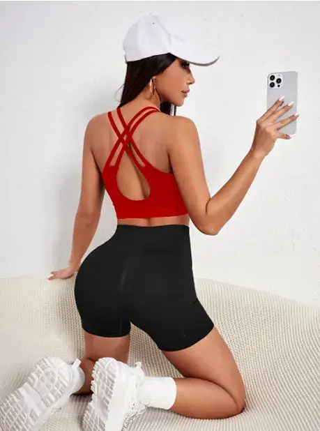Black Red Cross Strap Sports Bra for Women — feature 16