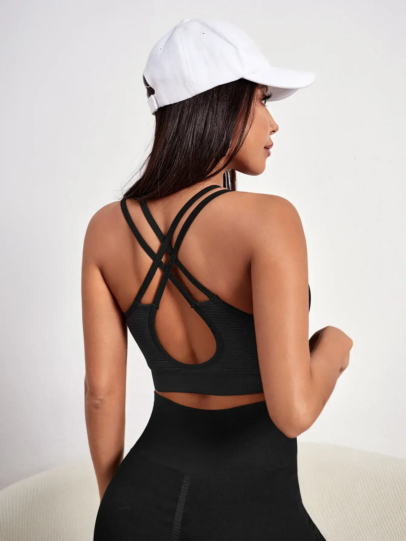 Black Red Cross Strap Sports Bra for Women — feature 7