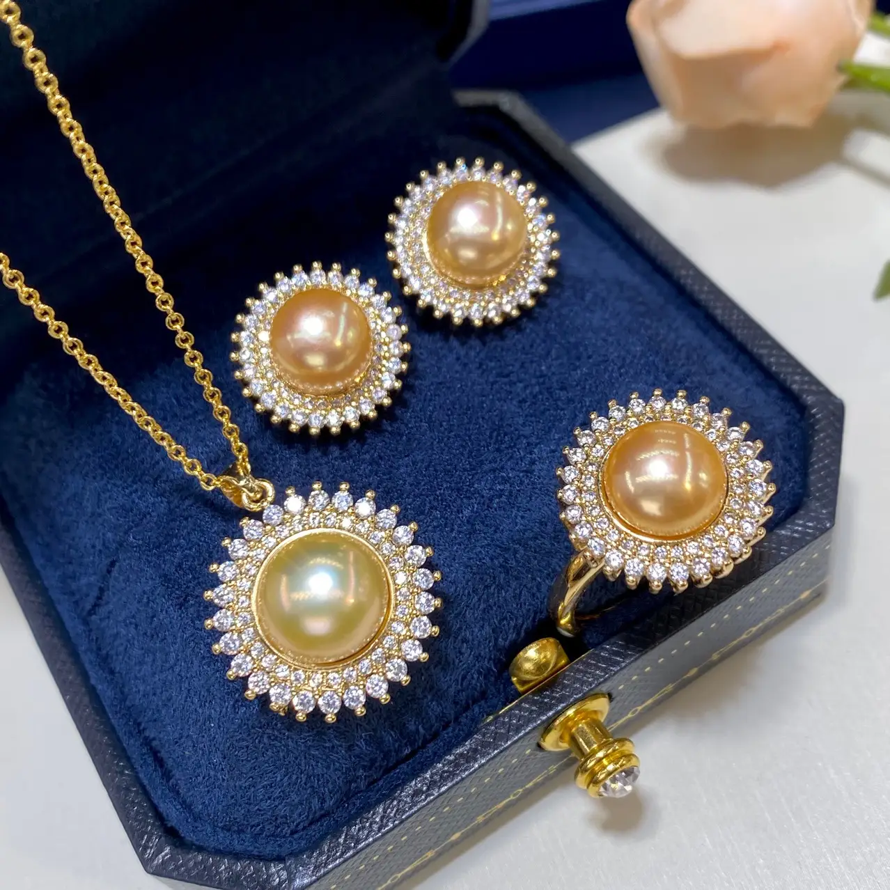 Freshwater Pearl Necklace Earrings Ring Pendant Set Sterling Silver - Image 3
