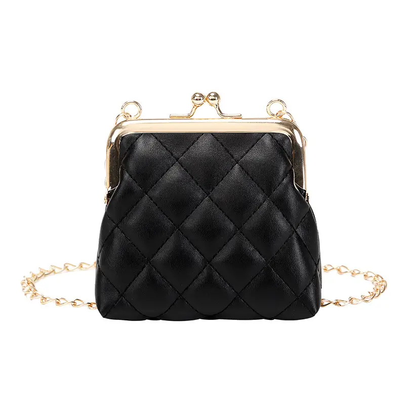 Black Diamond Lattice Chain Shoulder Clip Mini Bag