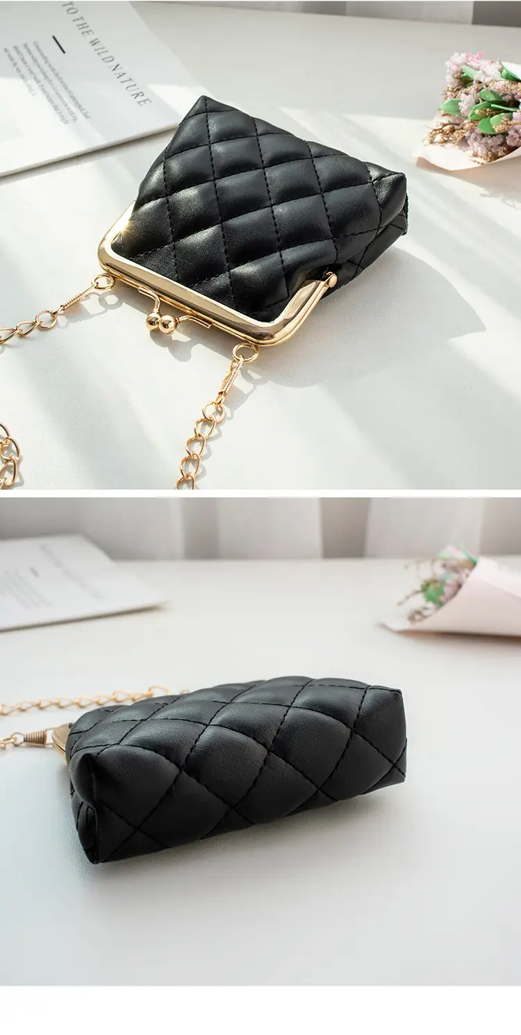 Black Diamond Lattice Chain Shoulder Clip Mini Bag — feature 11