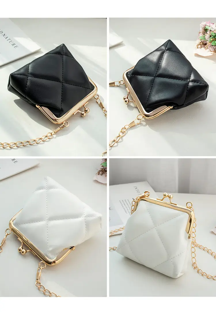 Black Diamond Lattice Chain Shoulder Clip Mini Bag — feature 15