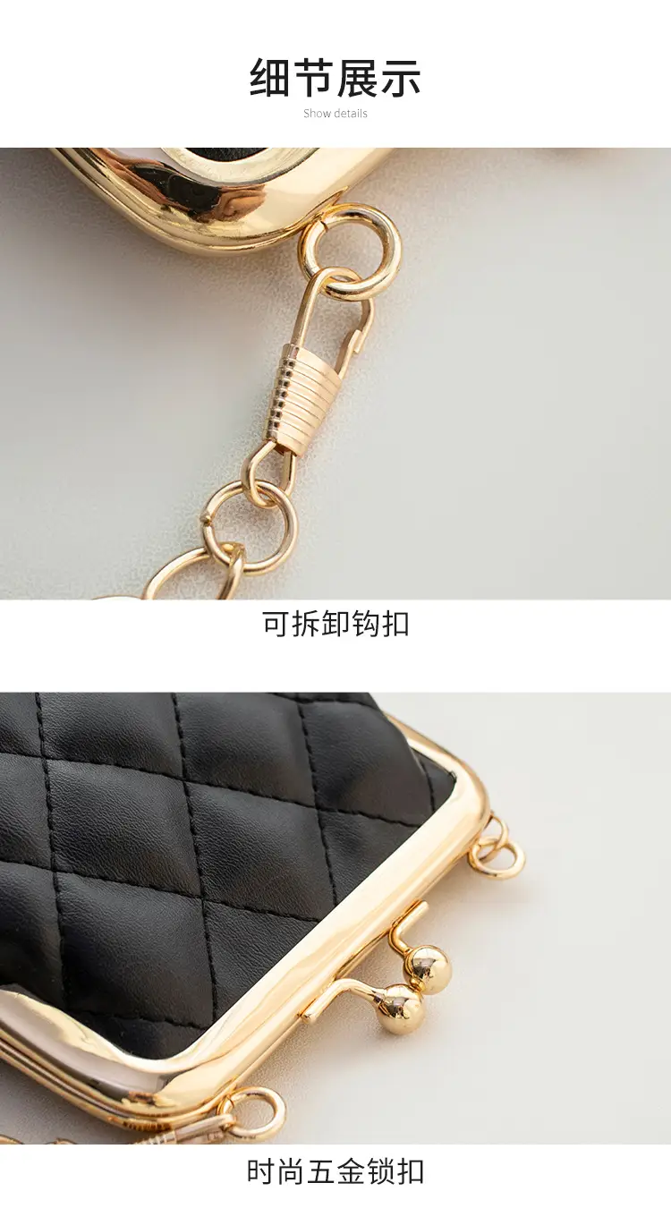 Black Diamond Lattice Chain Shoulder Clip Mini Bag — feature 18