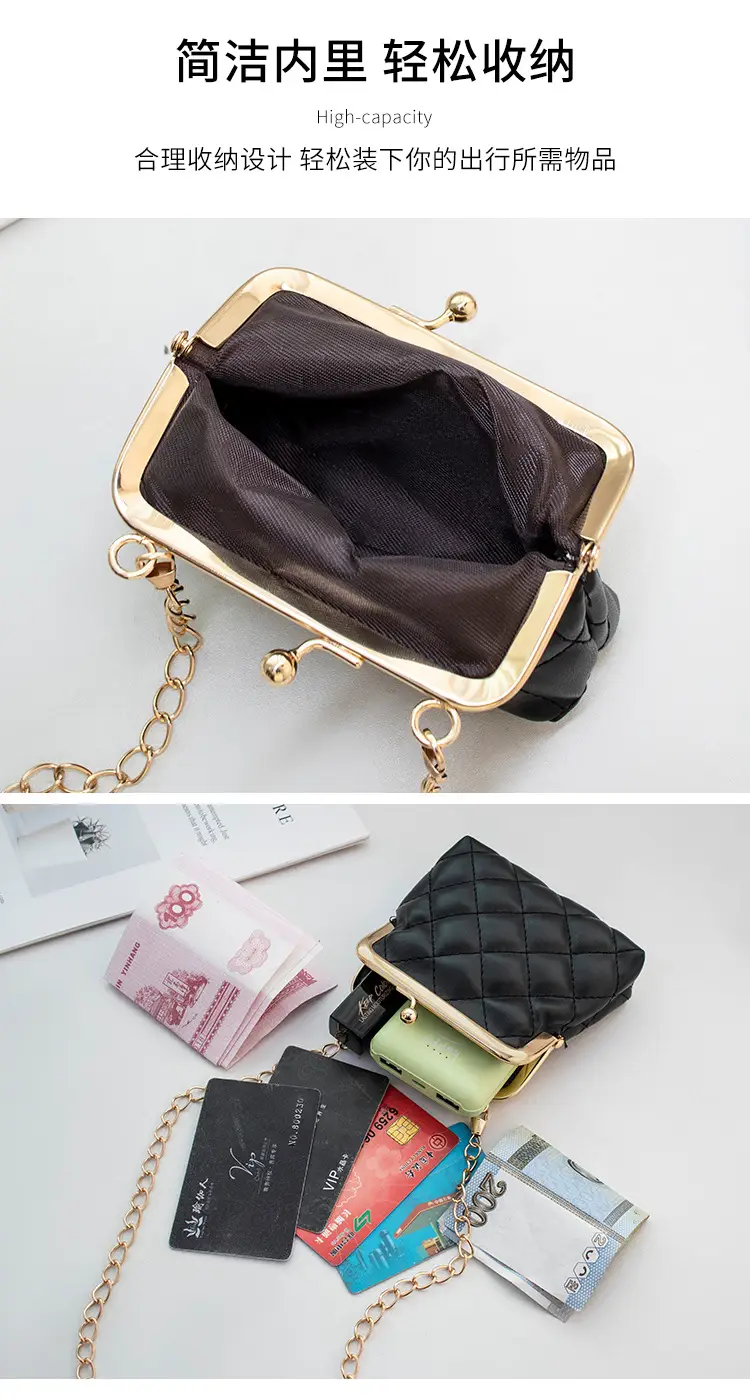 Black Diamond Lattice Chain Shoulder Clip Mini Bag — feature 8
