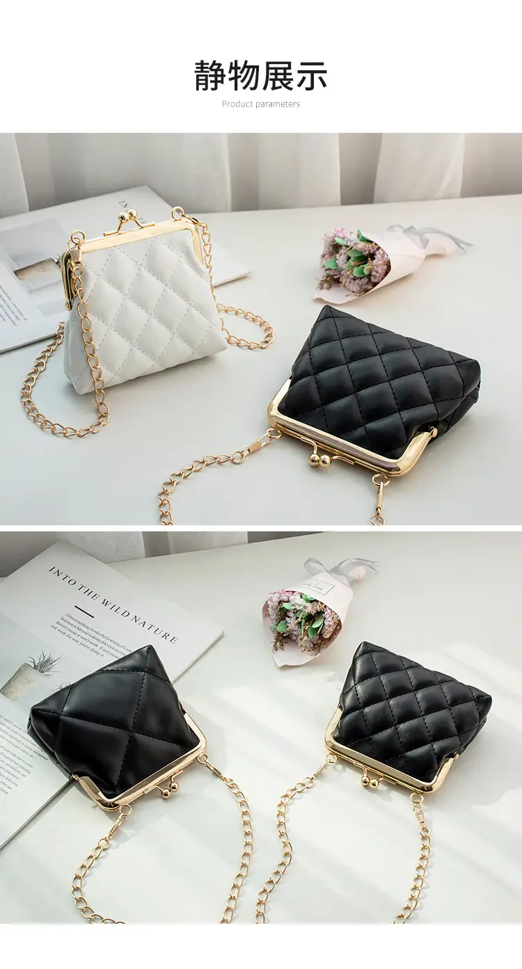 Black Diamond Lattice Chain Shoulder Clip Mini Bag — feature 9