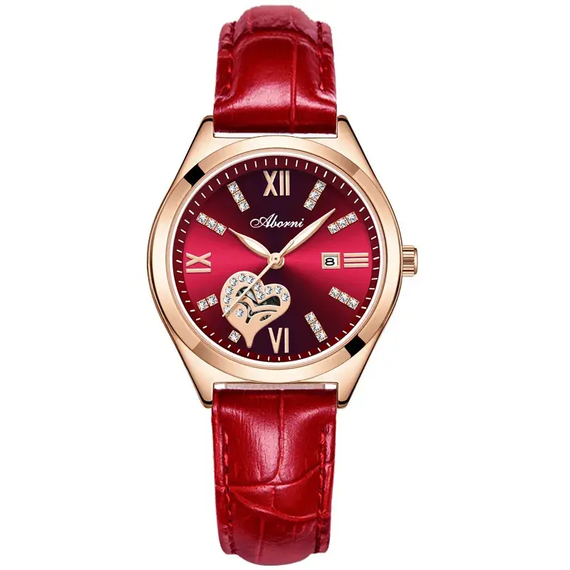 Women's Red Leather Watch with Gold Plated Dial - Image 7