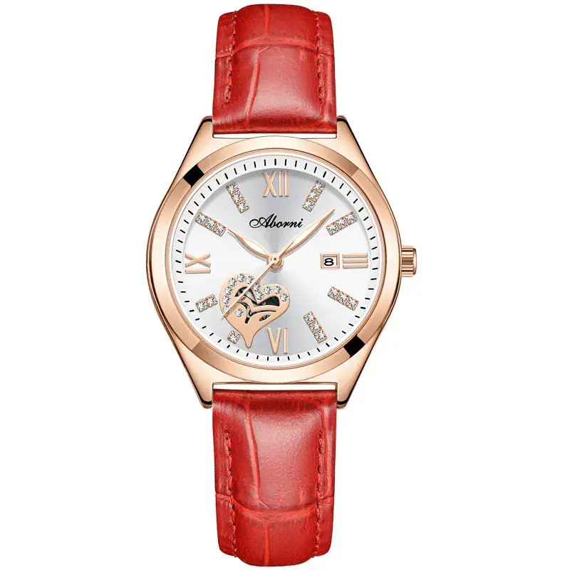 Women's Red Leather Watch with Gold Plated Dial - Image 2