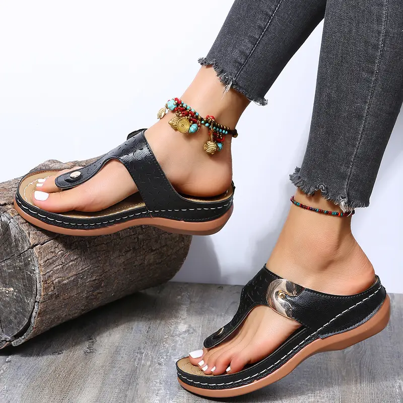Women's Red Wedge Sandals with Tassel Anklet
