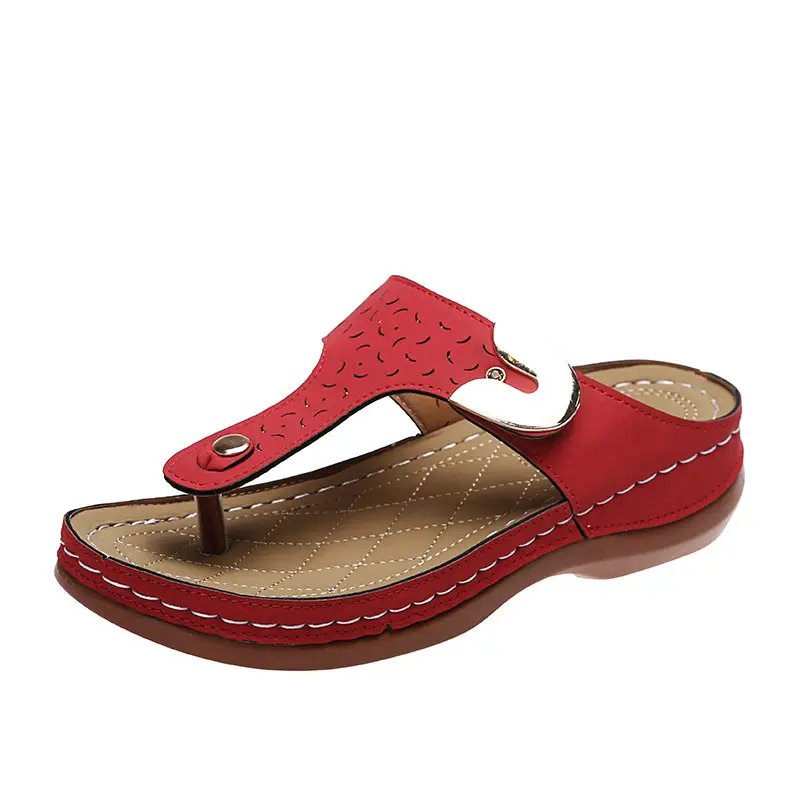 Women's Red Wedge Sandals with Tassel Anklet