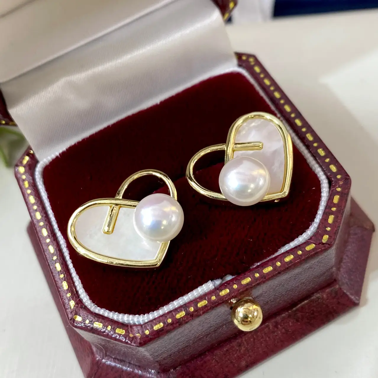 925 Gold Pearl Heart Earrings 2023 New