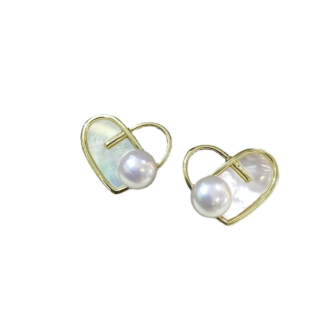 925 Gold Pearl Heart Earrings 2023 New