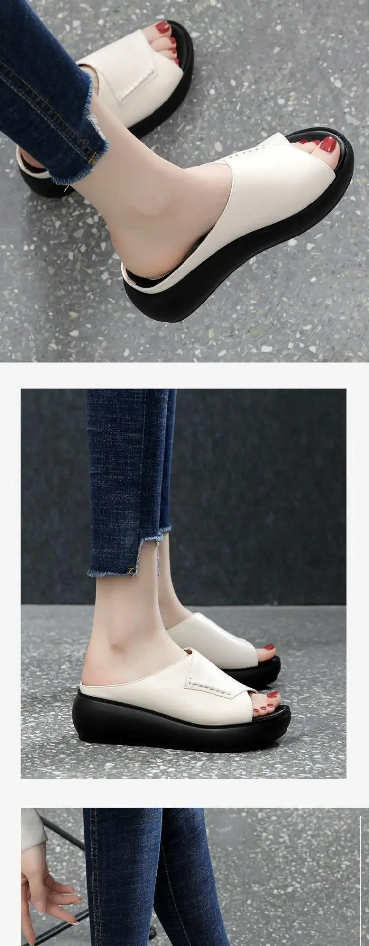 Black Leather Wedge Sandals for Women Summer 2023 — feature 4