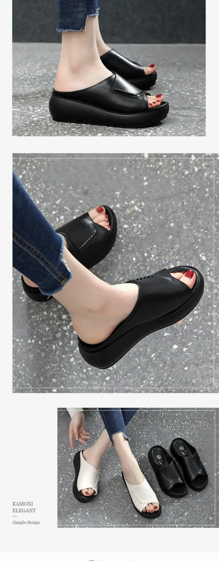 Black Leather Wedge Sandals for Women Summer 2023 — feature 6