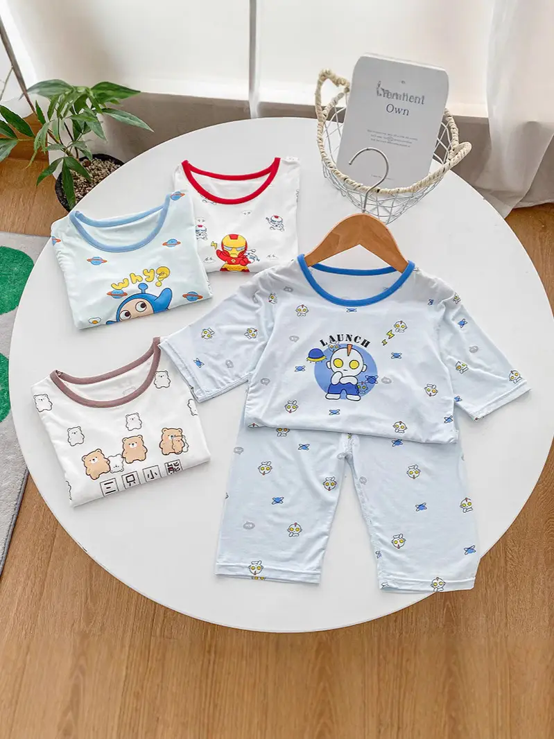 Anmeiya children's summer air conditioning clothing micro-business explosives boys and girls Tencel seven-point sleeve home clothing manufacturers wholesale