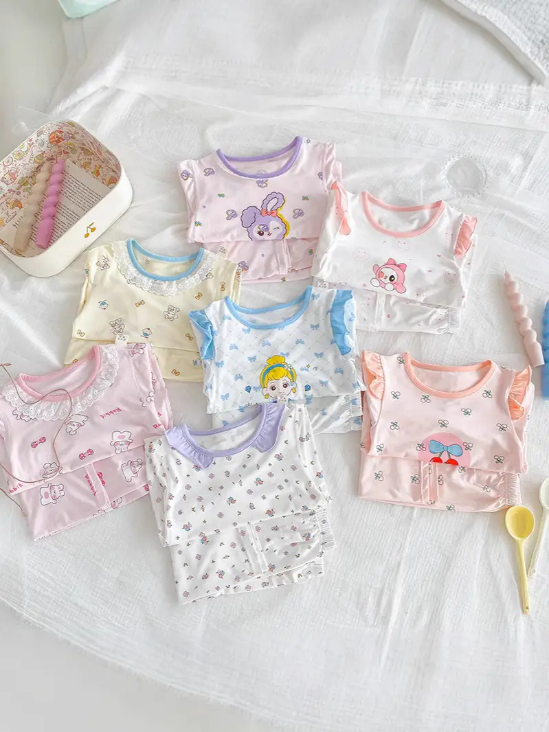Anmeiya children's summer air conditioning clothing micro-business explosives boys and girls Tencel seven-point sleeve home clothing manufacturers wholesale