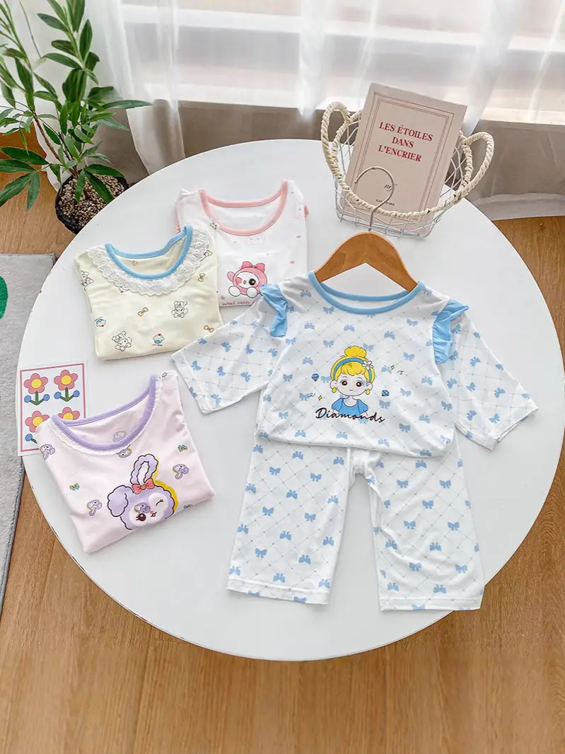 Anmeiya children's summer air conditioning clothing micro-business explosives boys and girls Tencel seven-point sleeve home clothing manufacturers wholesale