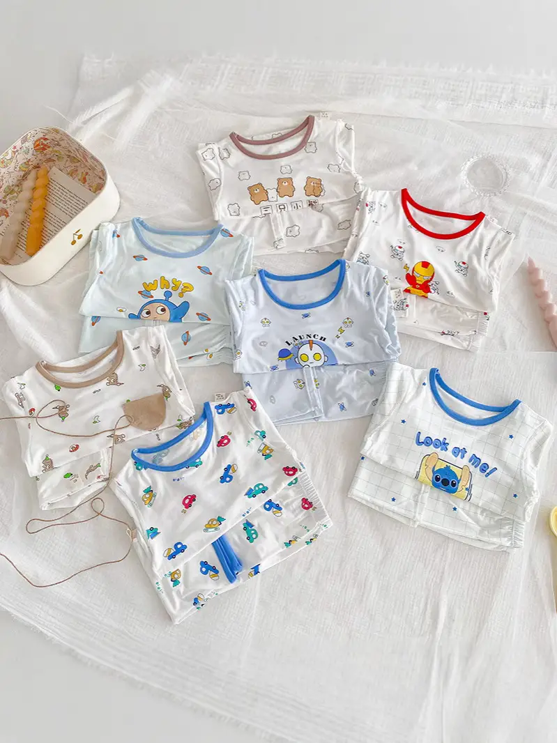 Anmeiya children's summer air conditioning clothing micro-business explosives boys and girls Tencel seven-point sleeve home clothing manufacturers wholesale