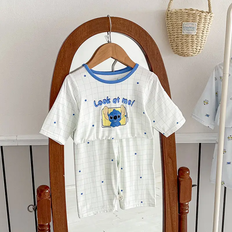 Anmeiya children's summer air conditioning clothing micro-business explosives boys and girls Tencel seven-point sleeve home clothing manufacturers wholesale