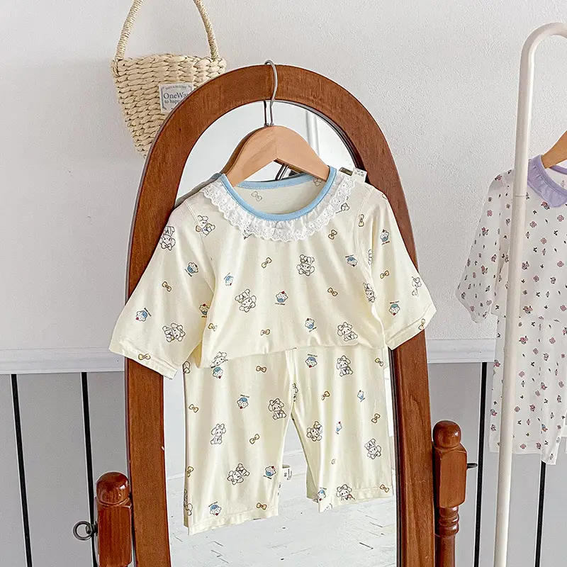 Anmeiya children's summer air conditioning clothing micro-business explosives boys and girls Tencel seven-point sleeve home clothing manufacturers wholesale