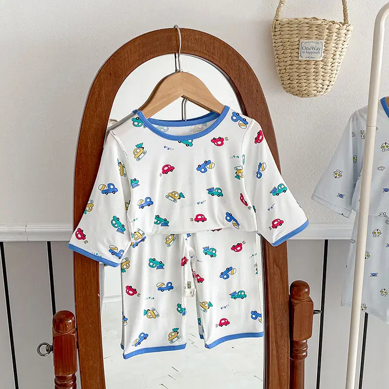 Anmeiya children's summer air conditioning clothing micro-business explosives boys and girls Tencel seven-point sleeve home clothing manufacturers wholesale
