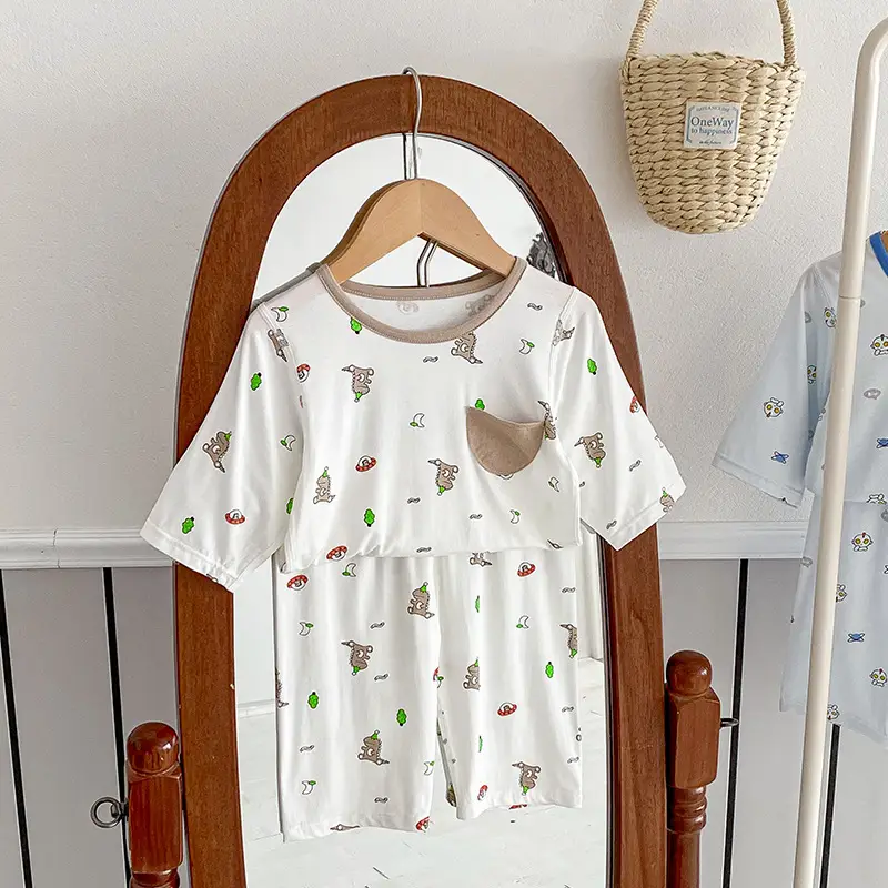 Anmeiya children's summer air conditioning clothing micro-business explosives boys and girls Tencel seven-point sleeve home clothing manufacturers wholesale
