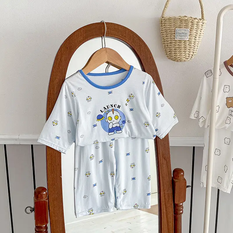 Anmeiya children's summer air conditioning clothing micro-business explosives boys and girls Tencel seven-point sleeve home clothing manufacturers wholesale
