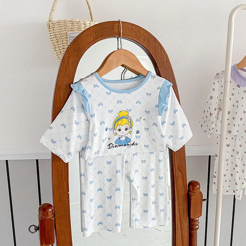 Anmeiya children's summer air conditioning clothing micro-business explosives boys and girls Tencel seven-point sleeve home clothing manufacturers wholesale