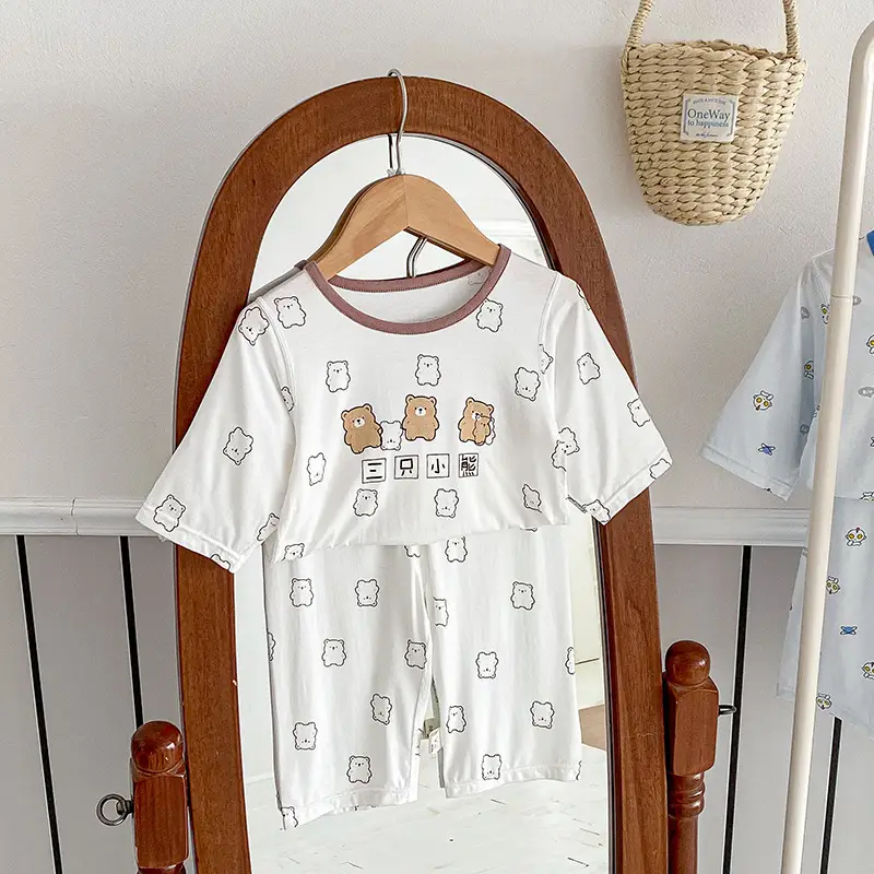 Anmeiya children's summer air conditioning clothing micro-business explosives boys and girls Tencel seven-point sleeve home clothing manufacturers wholesale