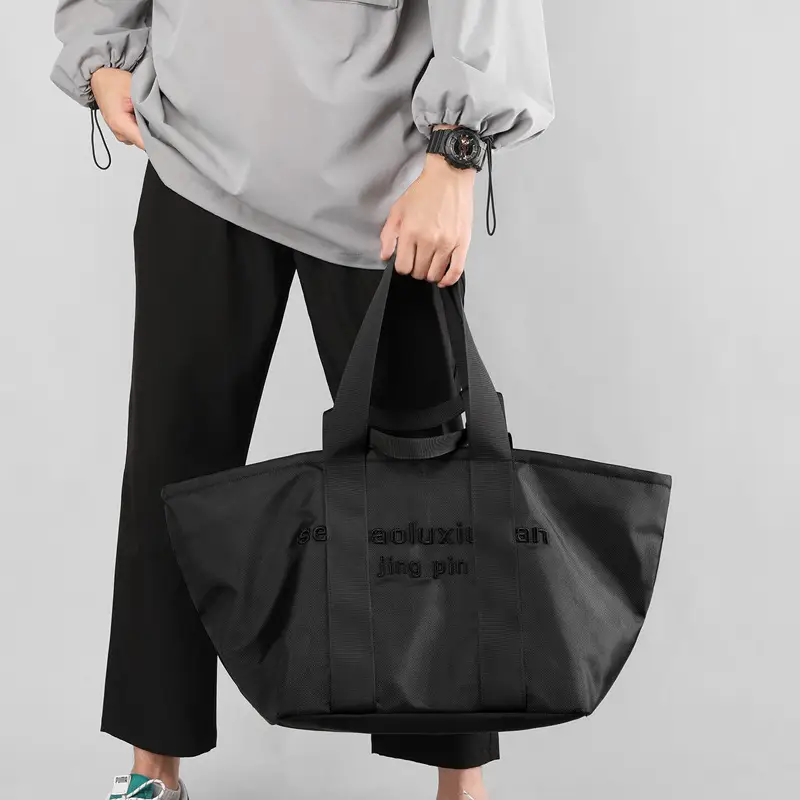 Women's Embroidered Nylon Tote Bag Large Capacity Black - Image 4