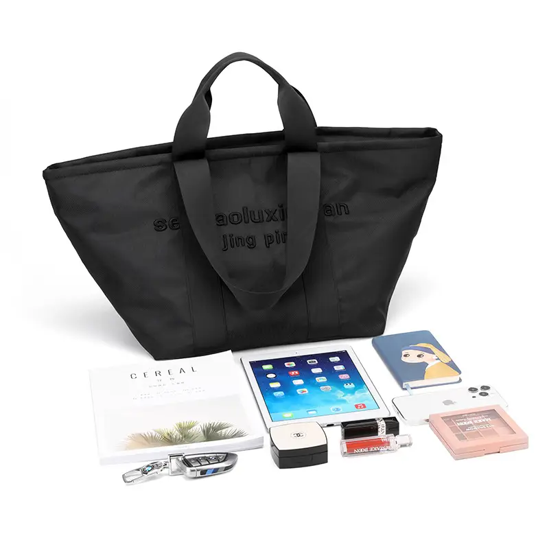 Women's Embroidered Nylon Tote Bag Large Capacity Black - Image 5