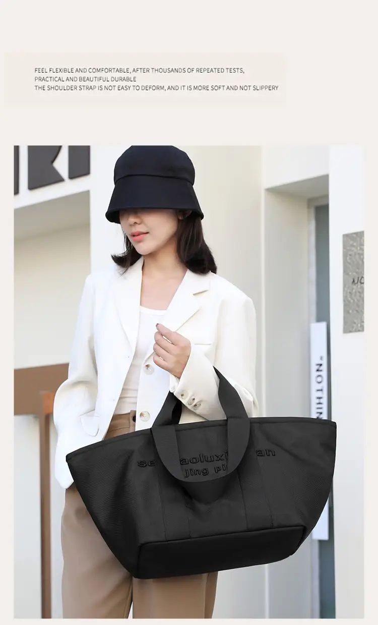 Women's Embroidered Nylon Tote Bag Large Capacity Black — feature 17