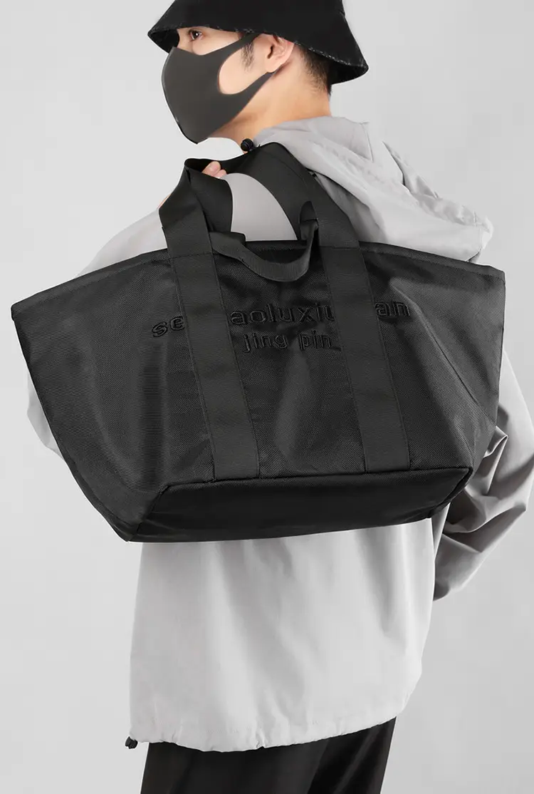 Women's Embroidered Nylon Tote Bag Large Capacity Black — feature 18